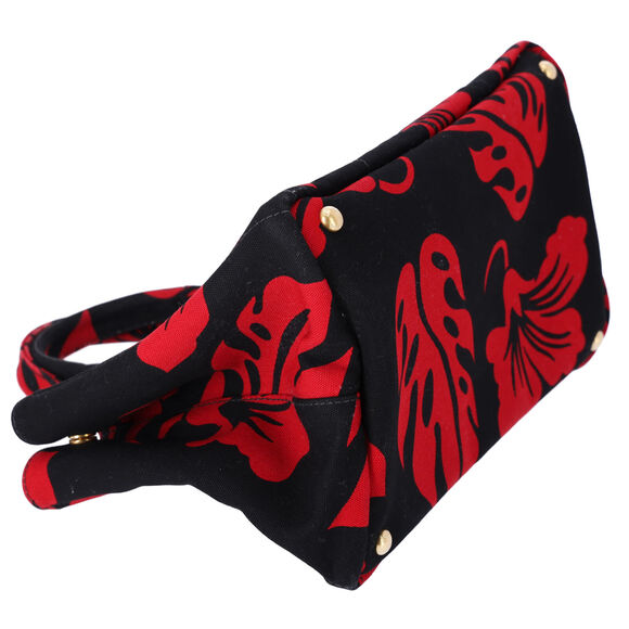 PRADA Canapa Tote Bag Black Red Canvas Leaves Print - Picture 6 of 9